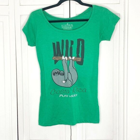 Costa Rica Wild Sloth Green Tee - Picture 2 of 5